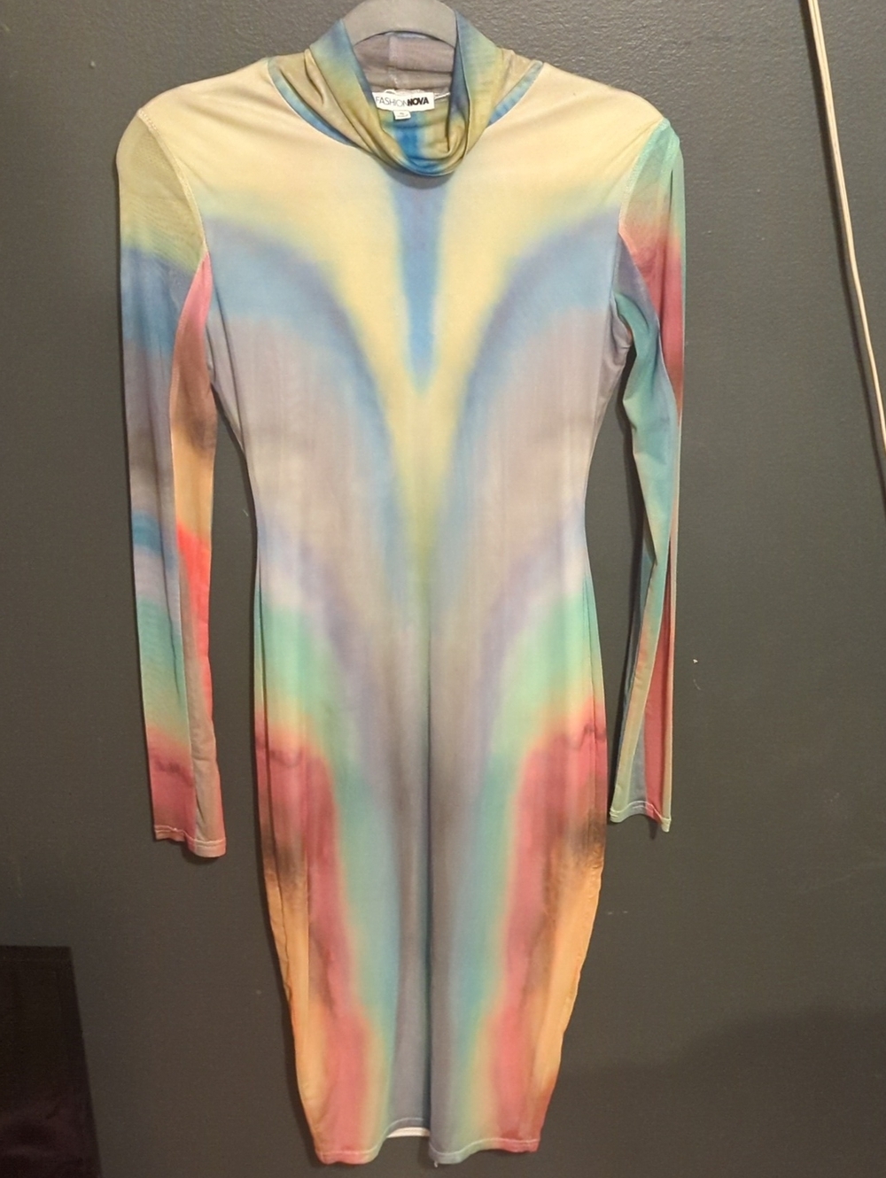 ASOS Pastel Tie-Dye High Neck Long Sleeve Midi Dress